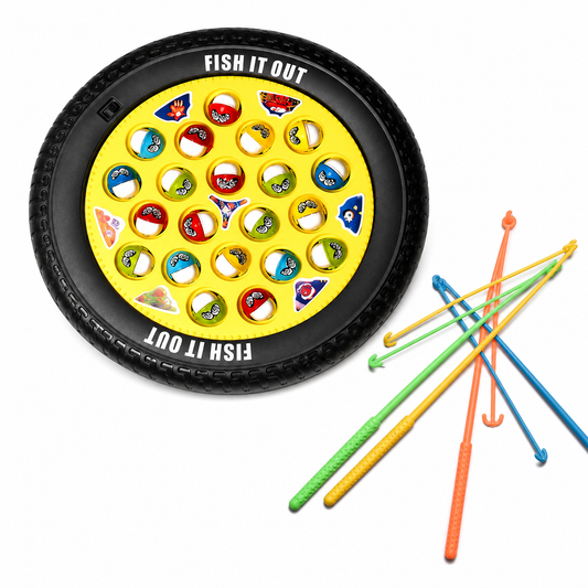 Goyal's Magnetic Musical Fishing Game | Rotating Fish Catching Toy with 21 Fishes & 4 Fishing Rods | Interactive Family Board Game for Kids | Black