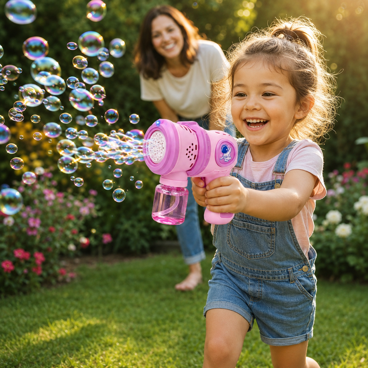 Goyal's Big Size Automatic Bubble Machine Gun for Kids | Bubble Blower with Leak-Resistant Design & 2 Bubble Solution Bottles | Battery Operated Outdoor Party Toy | Pink