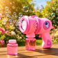 Goyal's Big Size Automatic Bubble Machine Gun for Kids | Bubble Blower with Leak-Resistant Design & 2 Bubble Solution Bottles | Battery Operated Outdoor Party Toy | Pink