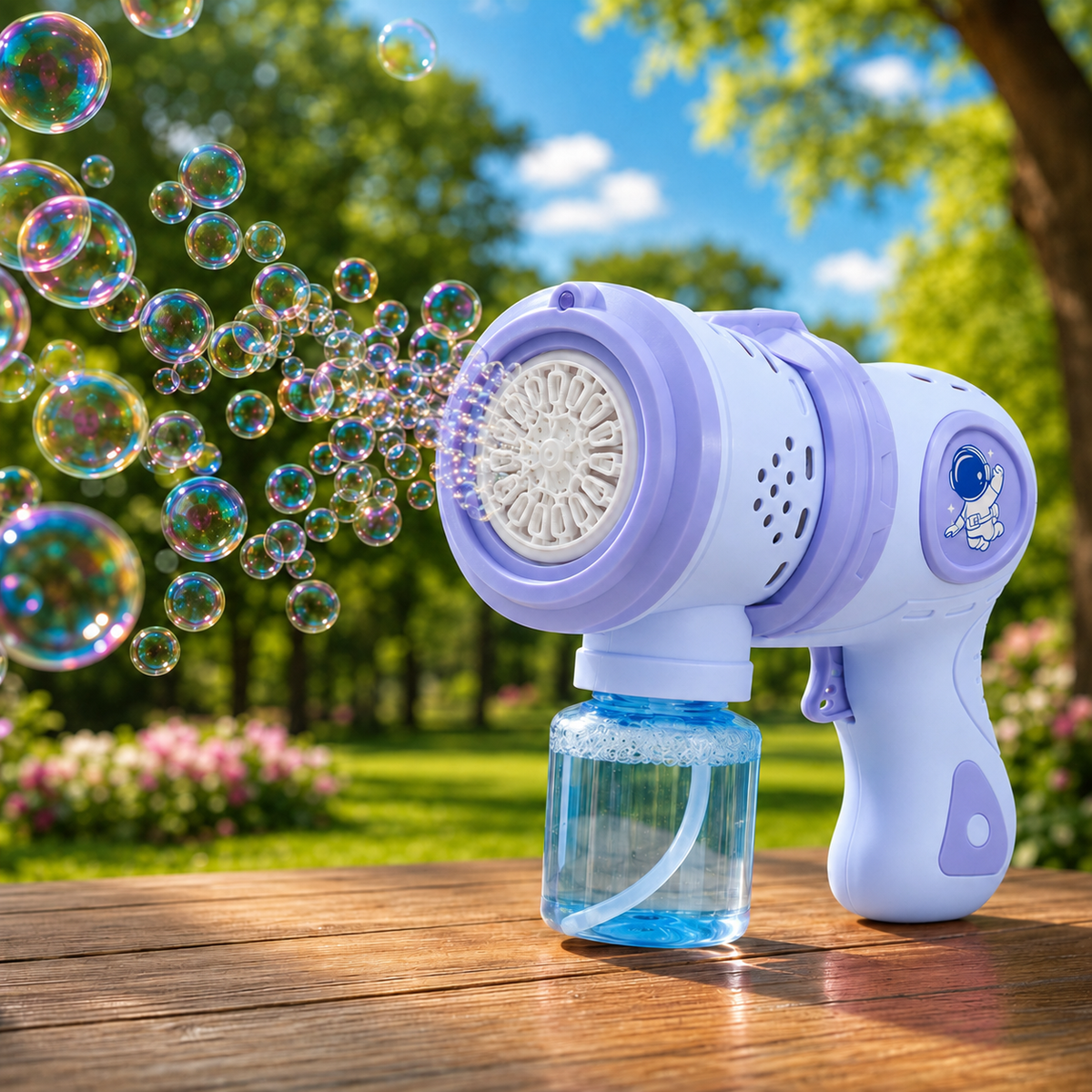 Goyal's Big Size Automatic Bubble Machine Gun for Kids | Bubble Blower with Leak-Resistant Design & 2 Bubble Solution Bottles | Battery Operated Outdoor Party Toy | Multicolour