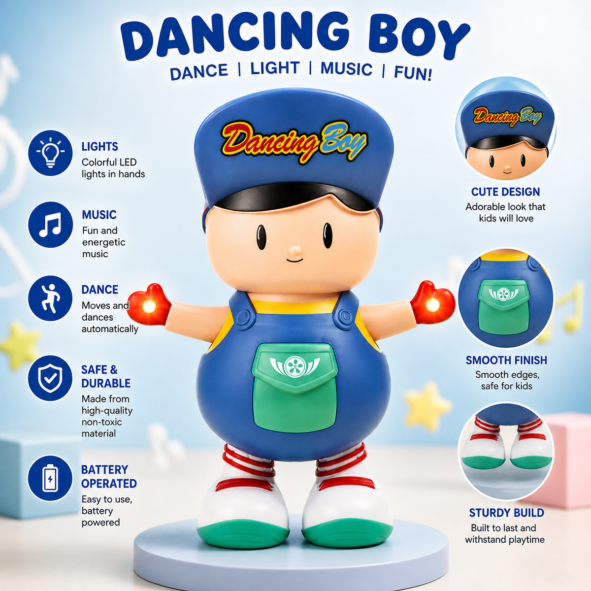 Goyal's Dancing Boy Toy with Music & Multicolour Lights | Moving Bump & Go Musical Dancing Toy for Kids | Interactive Walking & Dancing Activity Toy | Ages 2+