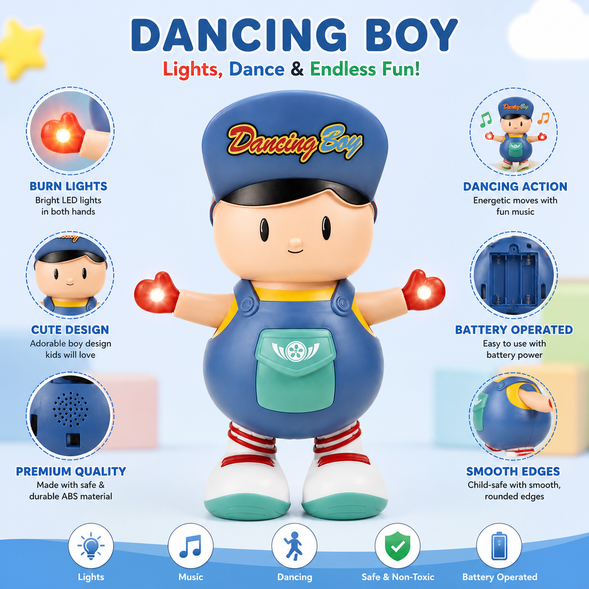 Goyal's Dancing Boy Toy with Music & Multicolour Lights | Moving Bump & Go Musical Dancing Toy for Kids | Interactive Walking & Dancing Activity Toy | Ages 2+