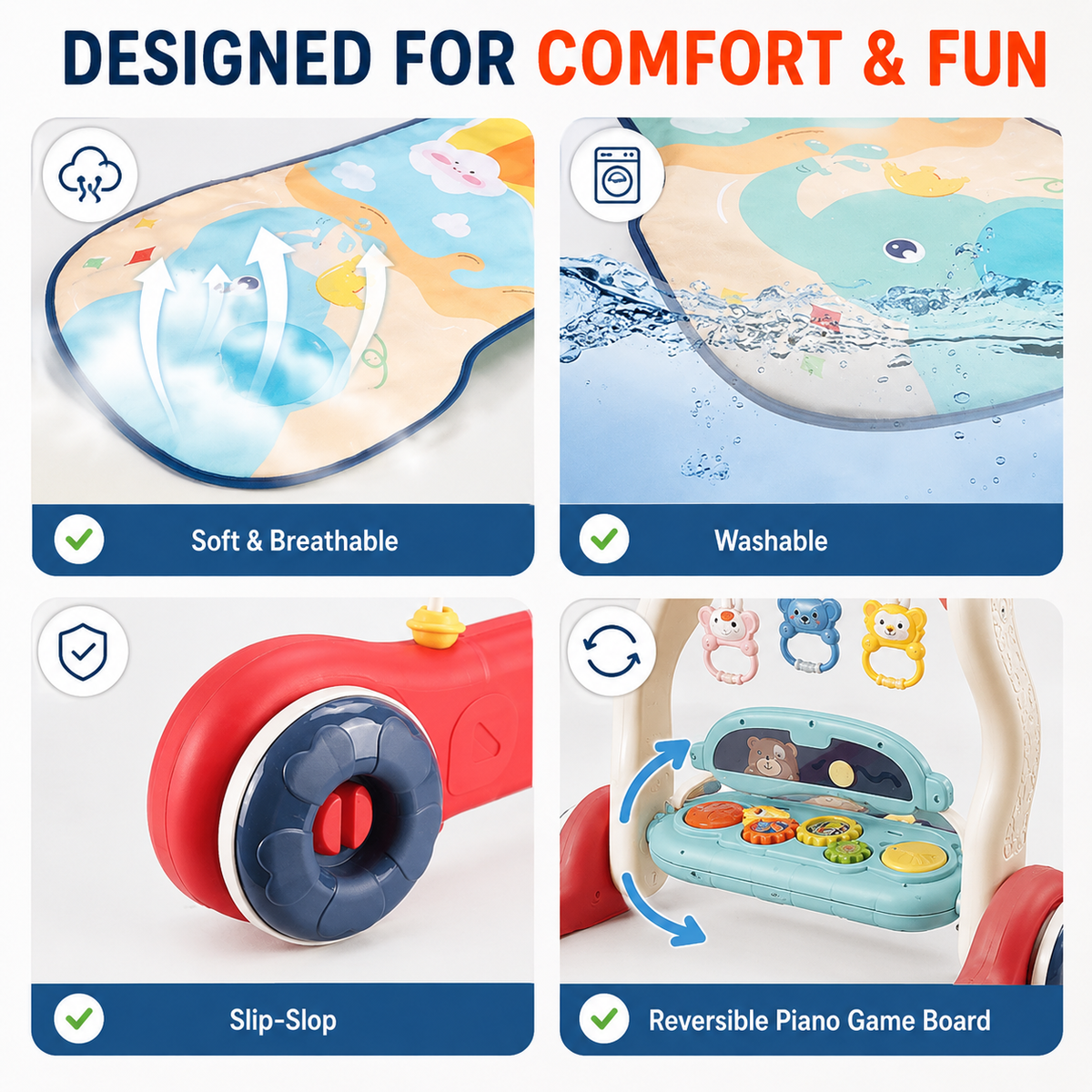 Goyal's 2-in-1 Musical Baby Play Gym & Push Walker | Activity Mat with Play Piano, Lights, Hanging Rattles & Tummy Time Mat | Convertible Baby Activity Centre | Multicolour