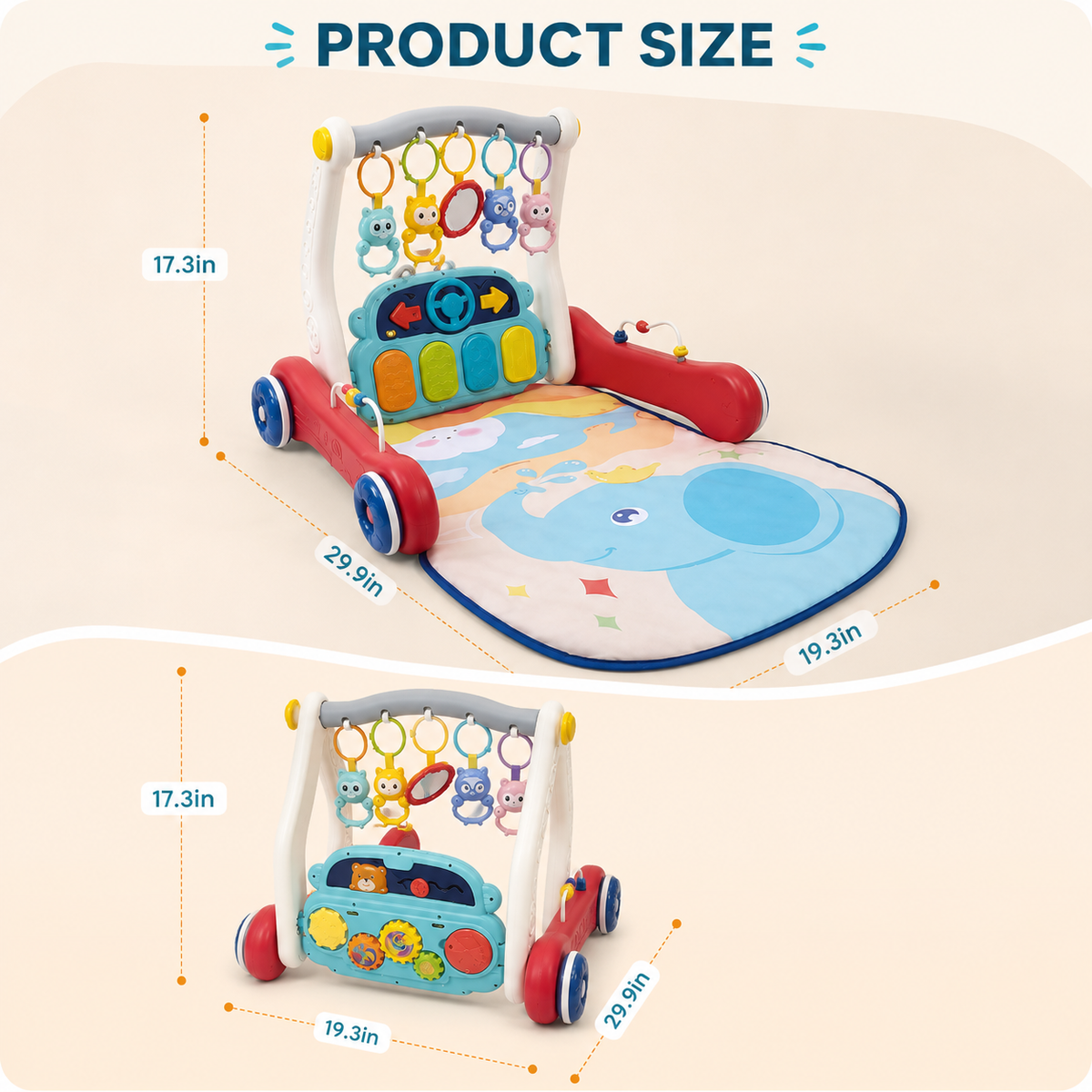 Goyal's 2-in-1 Musical Baby Play Gym & Push Walker | Activity Mat with Play Piano, Lights, Hanging Rattles & Tummy Time Mat | Convertible Baby Activity Centre | Multicolour