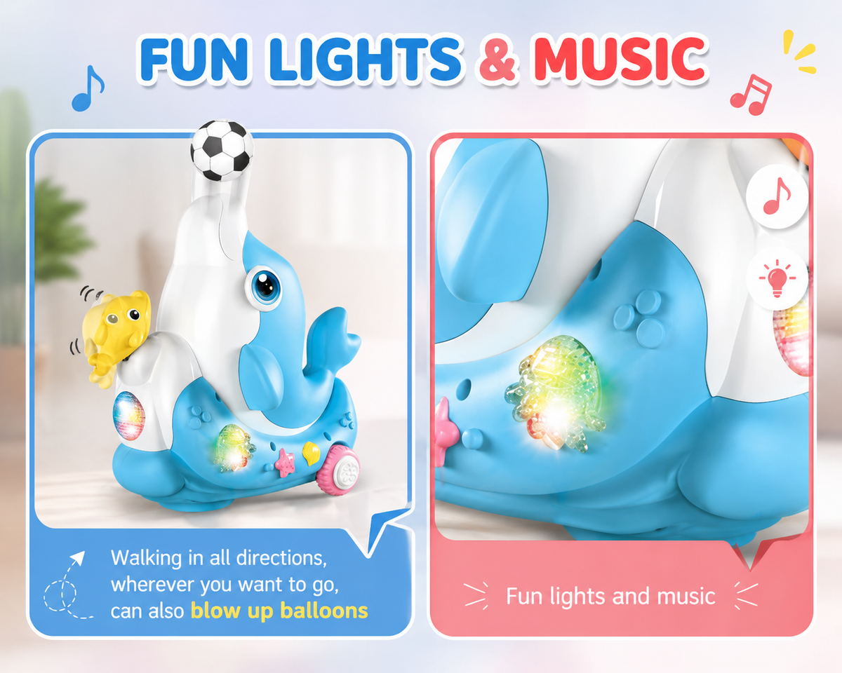 Goyal's Dolphin Musical Toy with Lights & Music | Interactive Rolling Dolphin Toy with Levitation Ball & Duck | Multicolor