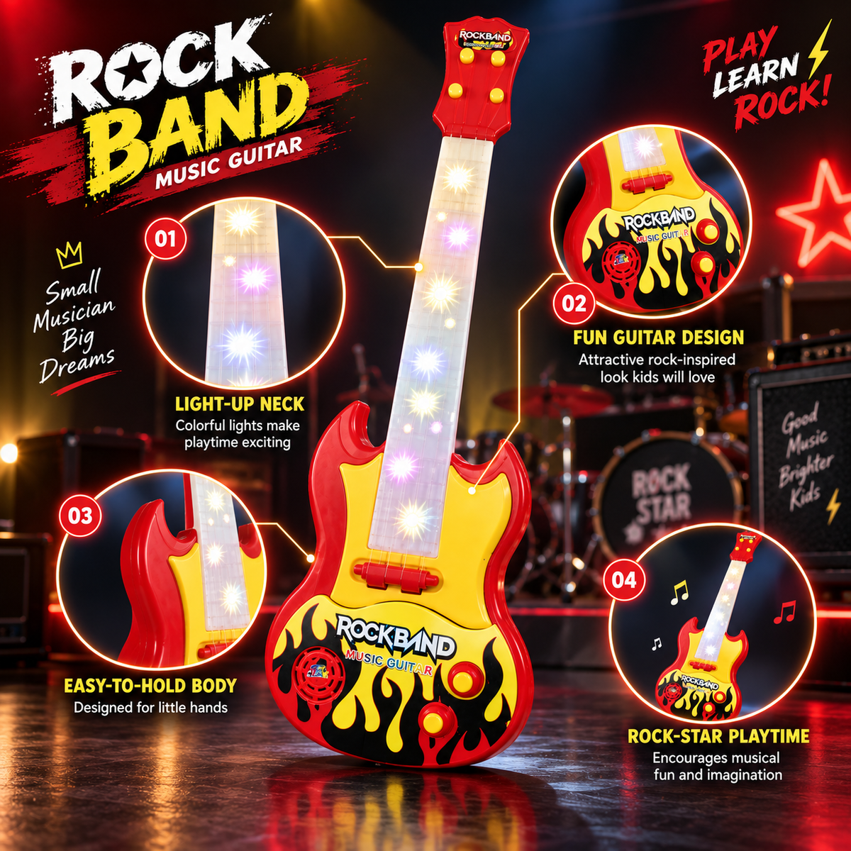 Goyal's Musical Toy Guitar for Kids | Battery Operated Guitar with Lights, Pre-Loaded Tunes & Nylon Strings | Pretend Play Music Toy with Shoulder Strap | Ages 3–4