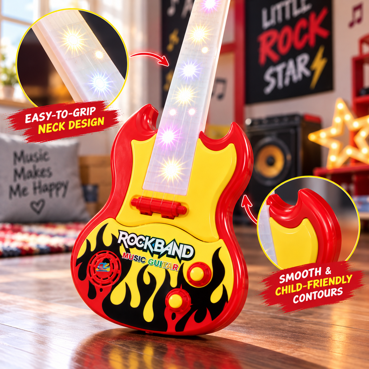 Goyal's Musical Toy Guitar for Kids | Battery Operated Guitar with Lights, Pre-Loaded Tunes & Nylon Strings | Pretend Play Music Toy with Shoulder Strap | Ages 3–4