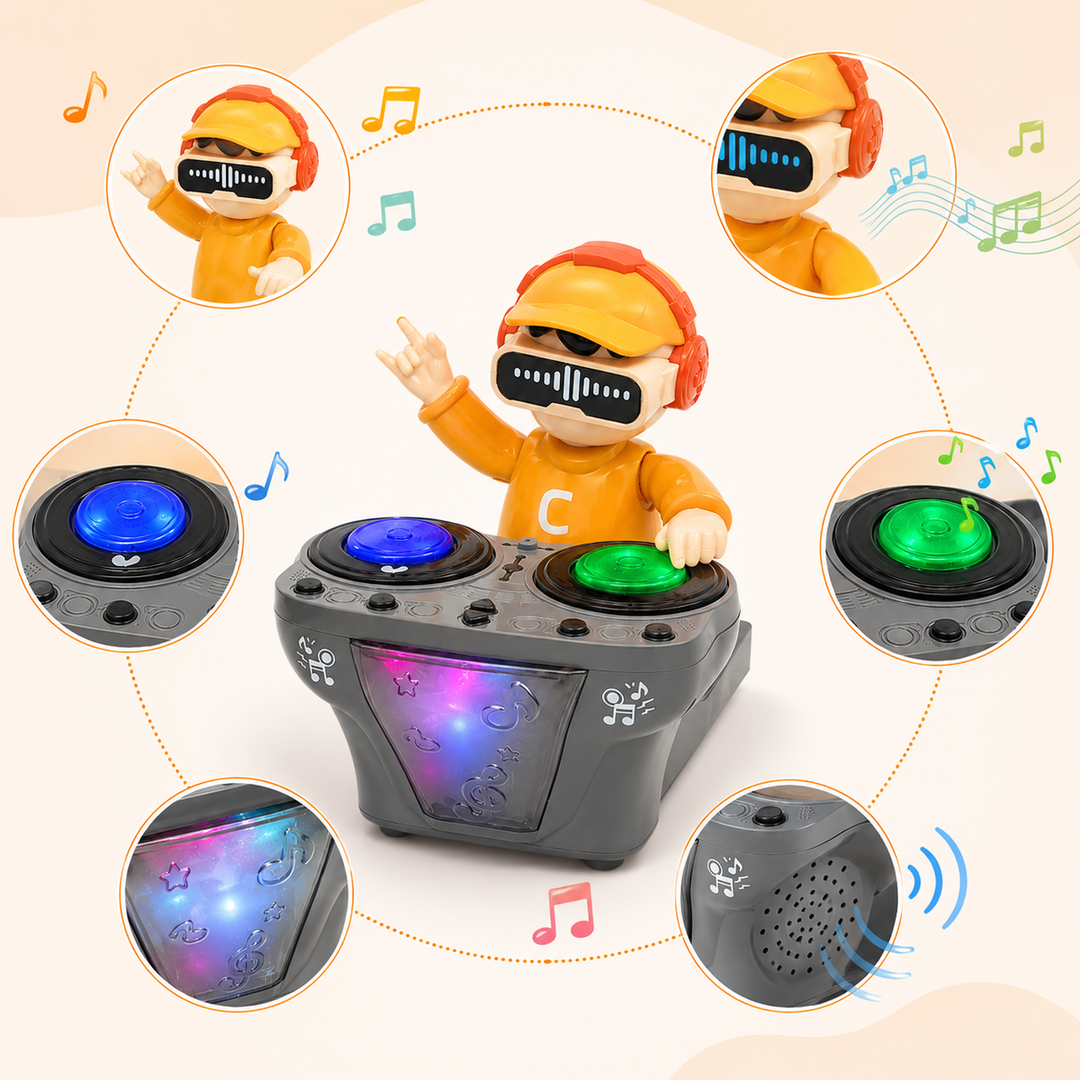 Goyal's DJ Robot Toy for Kids with LED Lights, Musical Toys for Kids, Battery Operated Toys, DJ Rock Pig Robot, Crawling Toys for Kids Muticolor