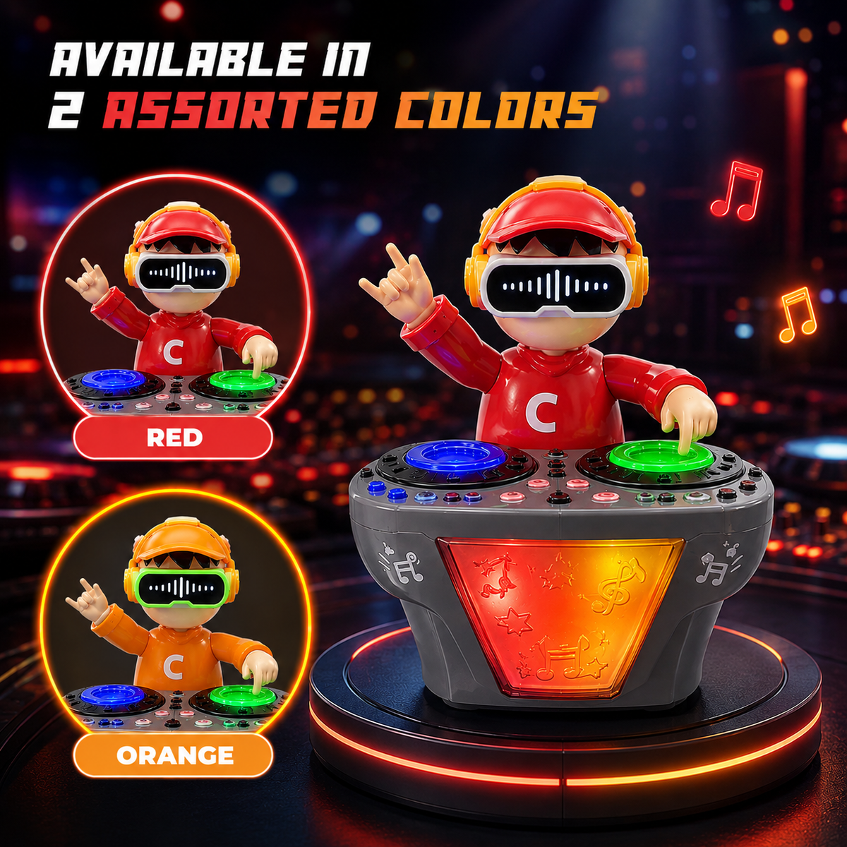 Goyal's DJ Robot Toy for Kids with LED Lights, Musical Toys for Kids, Battery Operated Toys, DJ Rock Pig Robot, Crawling Toys for Kids Muticolor