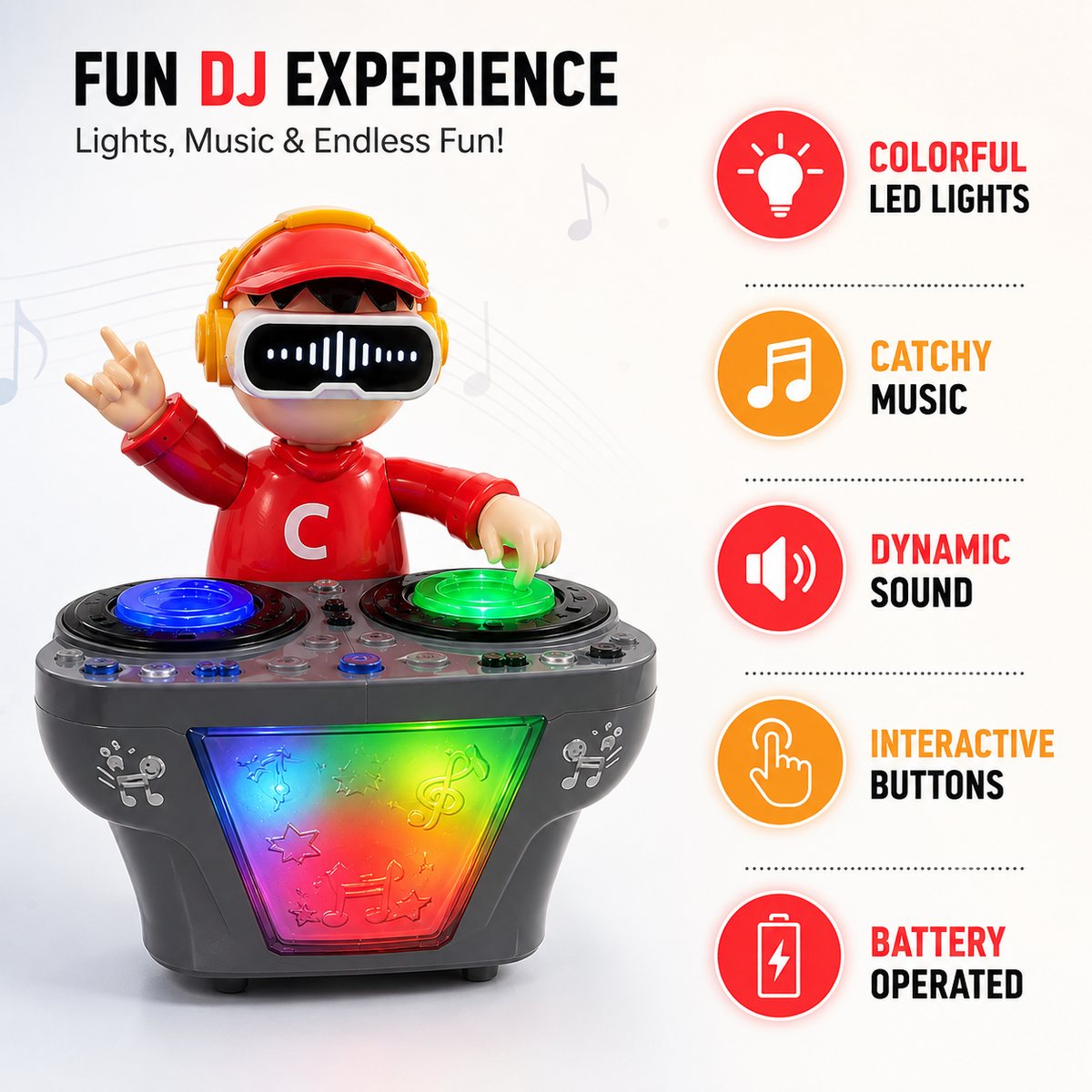 Goyal's DJ Robot Toy for Kids with LED Lights, Musical Toys for Kids, Battery Operated Toys, DJ Rock Pig Robot, Crawling Toys for Kids Muticolor