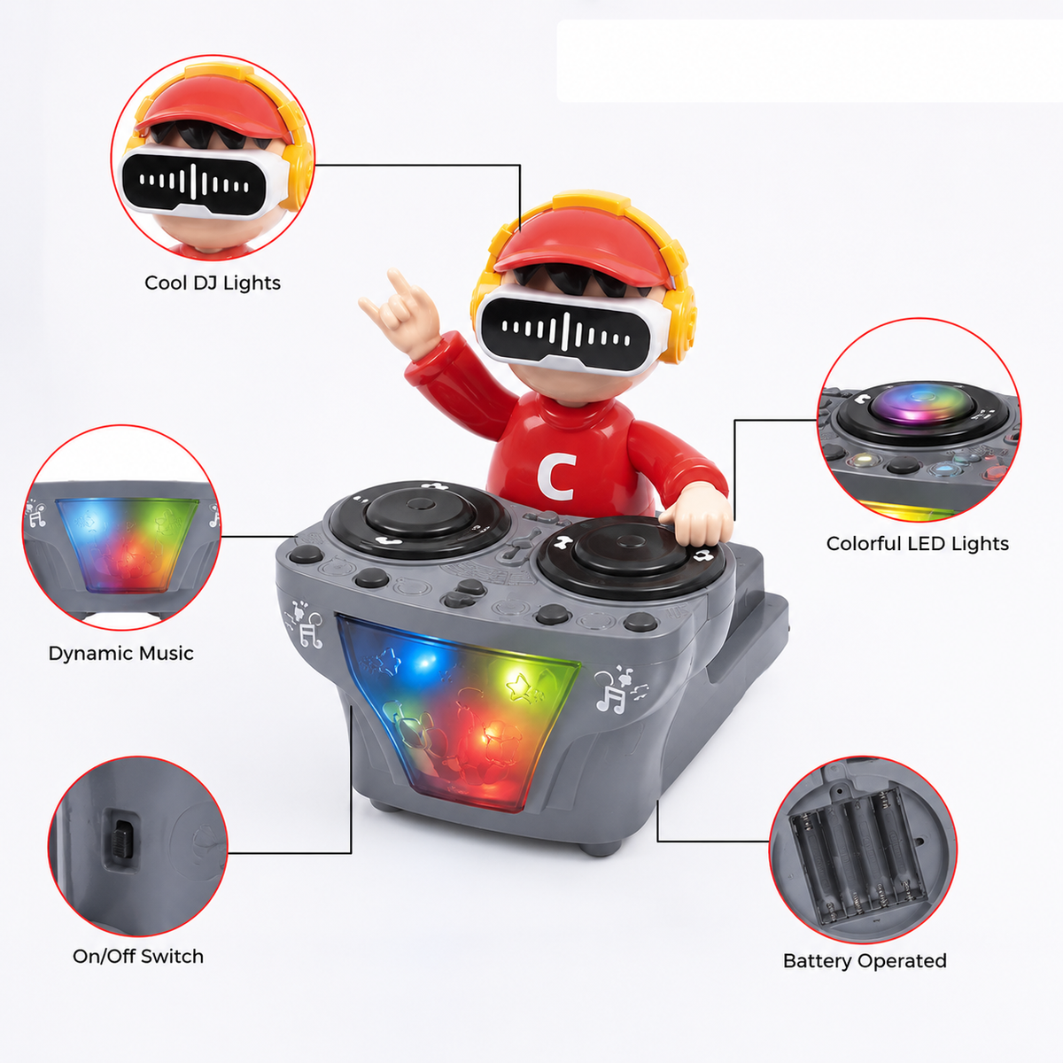 Goyal's DJ Robot Toy for Kids with LED Lights, Musical Toys for Kids, Battery Operated Toys, DJ Rock Pig Robot, Crawling Toys for Kids Muticolor