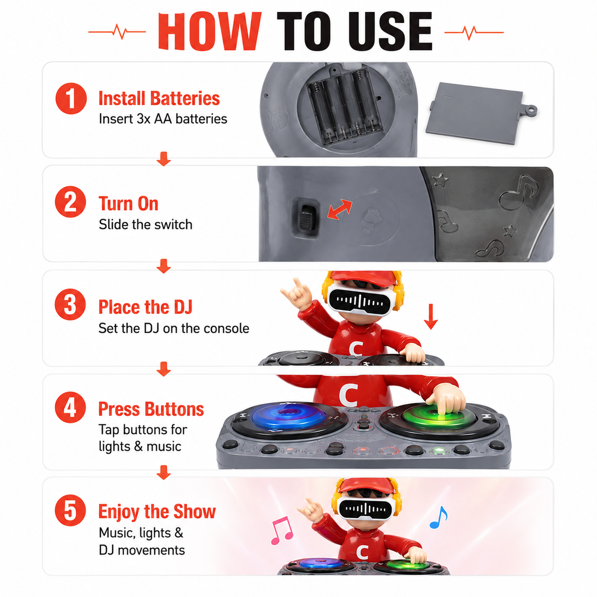 Goyal's DJ Robot Toy for Kids with LED Lights, Musical Toys for Kids, Battery Operated Toys, DJ Rock Pig Robot, Crawling Toys for Kids Muticolor