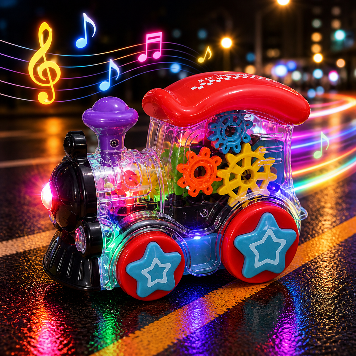 Goyal's Transparent Gear Engine Toy | 360° Rotating 3D Mechanical Gear Vehicle with Engine Sound & Colourful Lights | Interactive Concept Toy for Kids | Multicolour