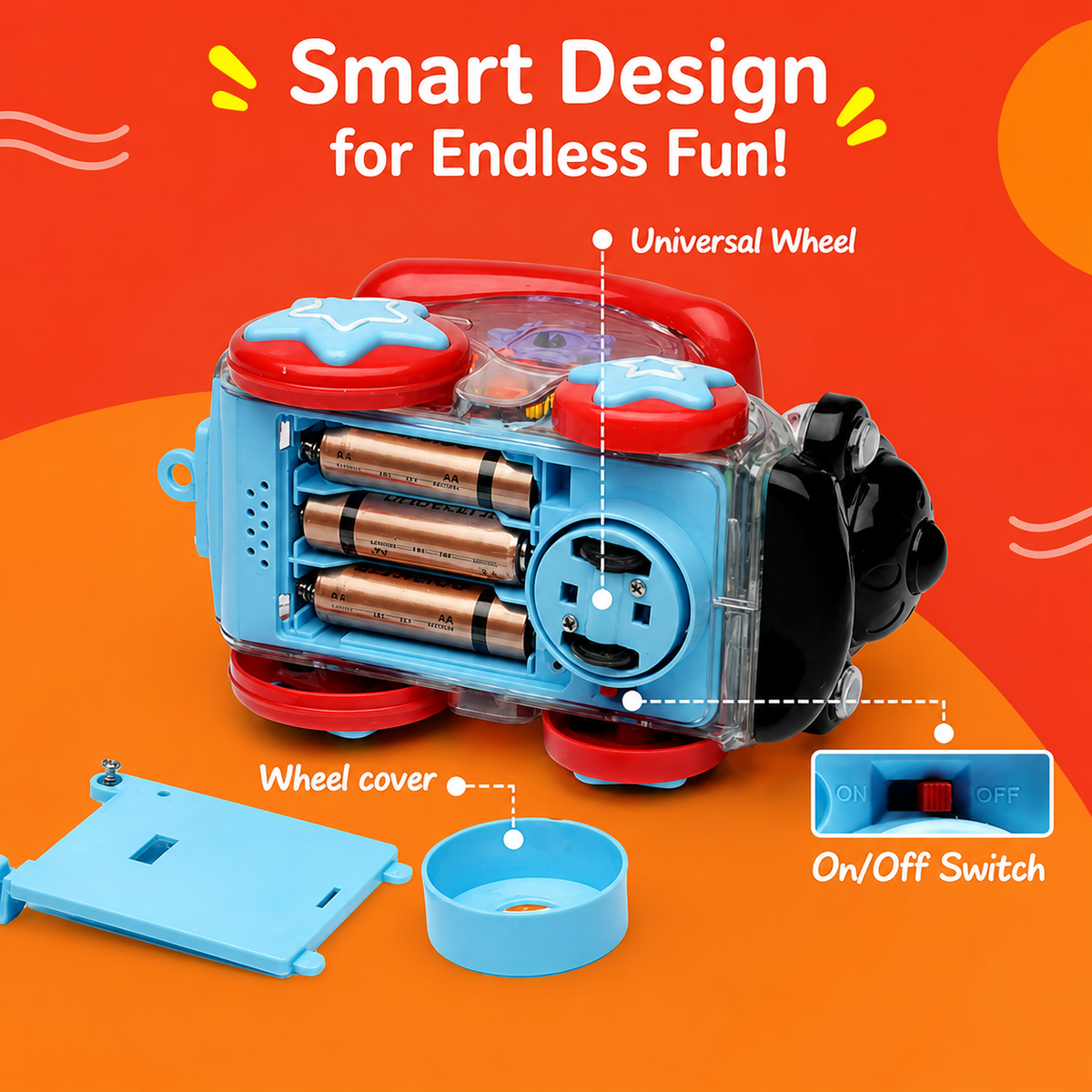 Goyal's Transparent Gear Engine Toy | 360° Rotating 3D Mechanical Gear Vehicle with Engine Sound & Colourful Lights | Interactive Concept Toy for Kids | Multicolour