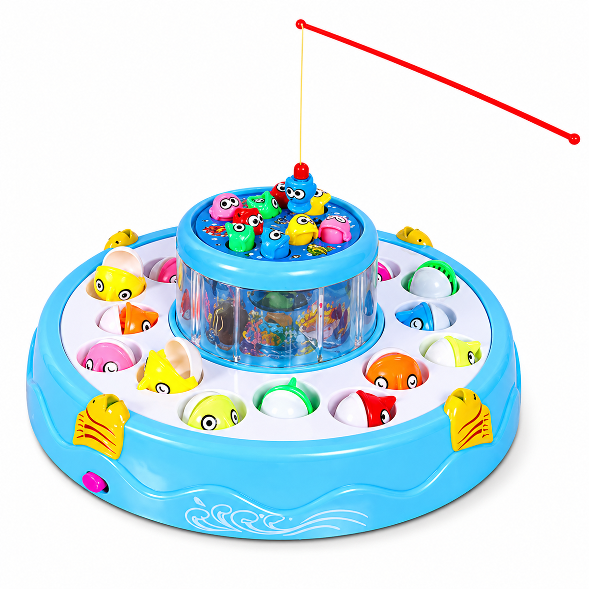 Goyal's Fishing Fish-Catching Game with 26 Piece Fishes, 2 Rotary Ponds and 4 Pods with Music and Light Function (Blue)