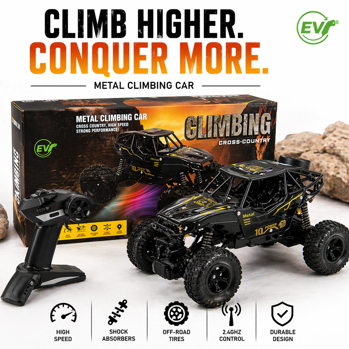 Goyal's 1:18 RC Monster Truck Rock Crawler | 2WD Remote Control Off-Road Car with 5 Functions, Brushed Motor & Rechargeable Battery | High-Speed Racing Toy for Kids | Ages 5–12