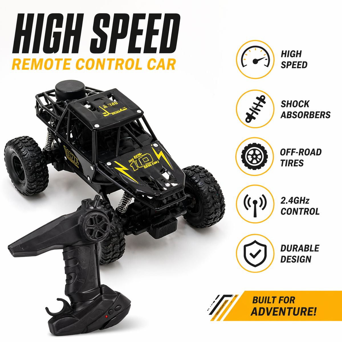 Goyal's 1:18 RC Monster Truck Rock Crawler | 2WD Remote Control Off-Road Car with 5 Functions, Brushed Motor & Rechargeable Battery | High-Speed Racing Toy for Kids | Ages 5–12