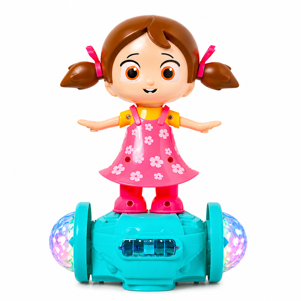 Goyal's 360° Rotating Dancing Girl Doll Toy | Musical Doll with Multicolour Flashing Lights & Bump and Go Action | Moving Activity Toy for Kids | Sit Girl