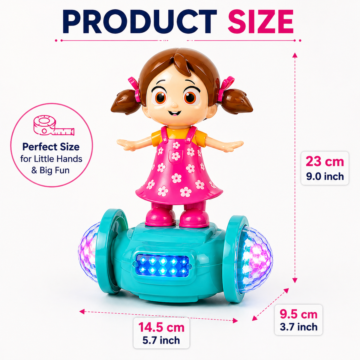 Goyal's 360° Rotating Dancing Girl Doll Toy | Musical Doll with Multicolour Flashing Lights & Bump and Go Action | Moving Activity Toy for Kids | Sit Girl