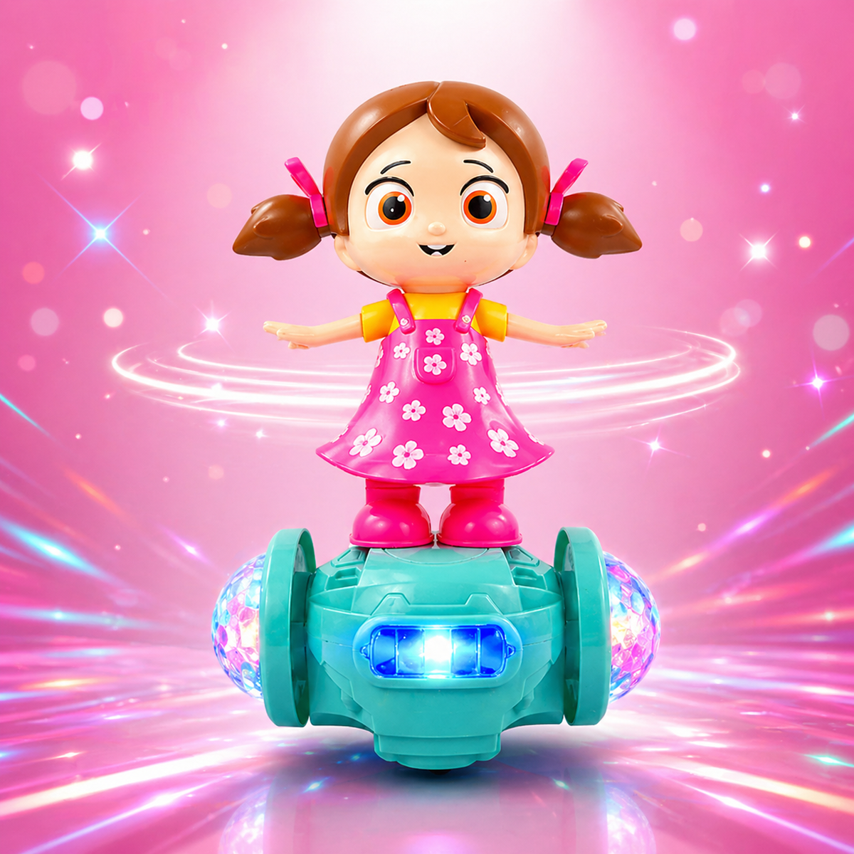 Goyal's 360° Rotating Dancing Girl Doll Toy | Musical Doll with Multicolour Flashing Lights & Bump and Go Action | Moving Activity Toy for Kids | Sit Girl