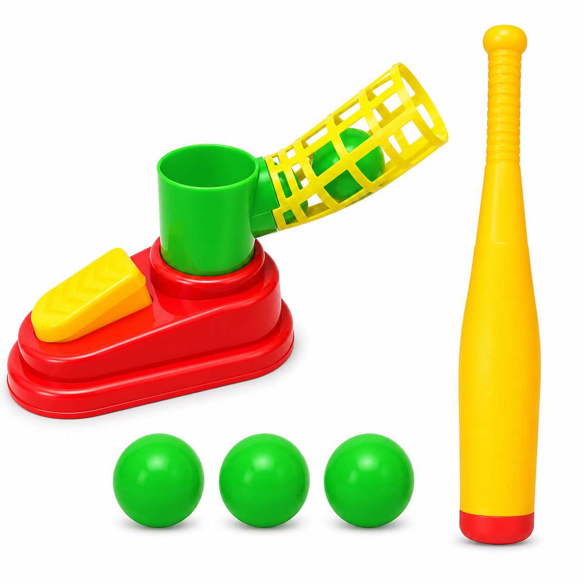 Goyal's Automatic Plastic Pitcher Power Shot Game | Batting & Ball Hitting Game with 1 Bat & 3 Balls | Interactive Baseball Practice Toy for Kids | Outdoor Sports Game
