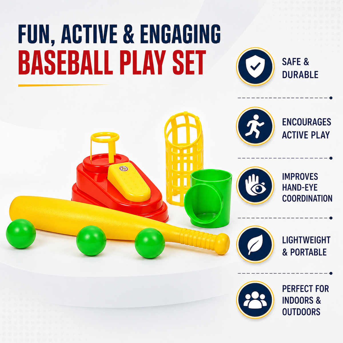 Goyal's Automatic Plastic Pitcher Power Shot Game | Batting & Ball Hitting Game with 1 Bat & 3 Balls | Interactive Baseball Practice Toy for Kids | Outdoor Sports Game