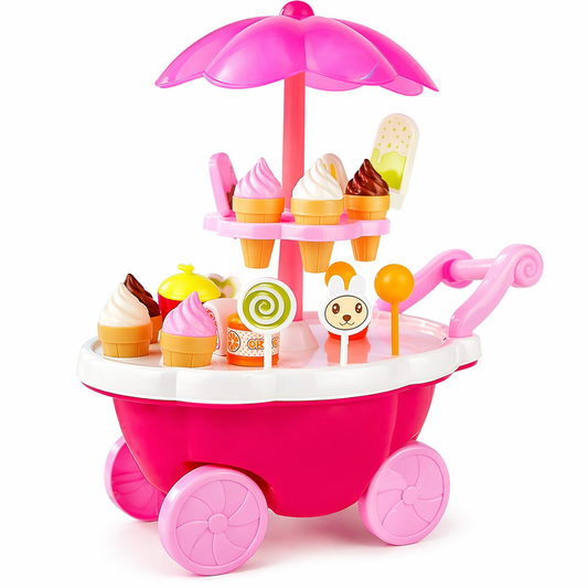 Goyal's Ice Cream Cart Pretend Play Set for Kids | Sweet Shop Trolley with Umbrella, Ice Cream Cones, Popsicles, Sweets & Play Money | Educational Role Play Toy for Boys & Girls | Ages 3+