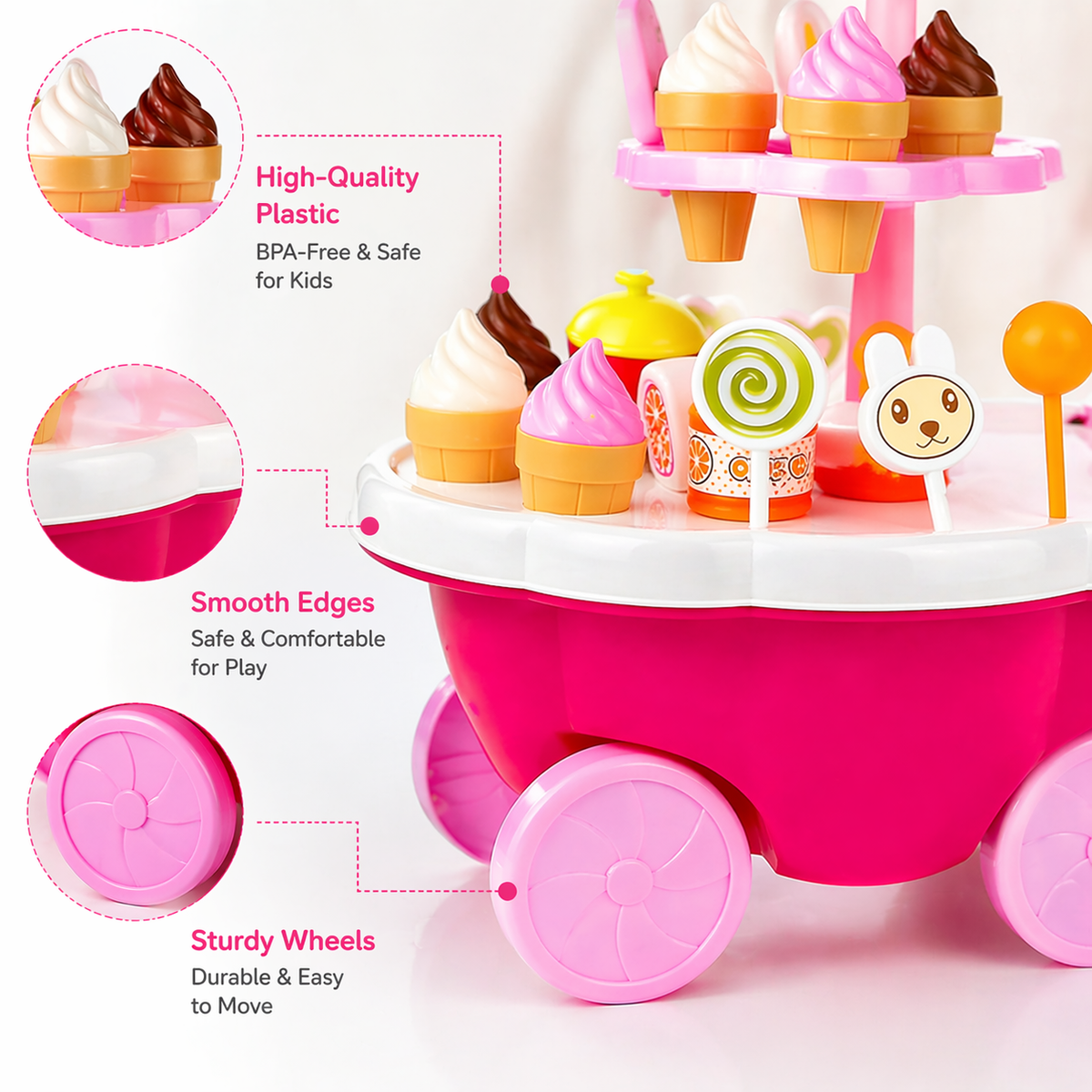 Goyal's Ice Cream Cart Pretend Play Set for Kids | Sweet Shop Trolley with Umbrella, Ice Cream Cones, Popsicles, Sweets & Play Money | Educational Role Play Toy for Boys & Girls | Ages 3+