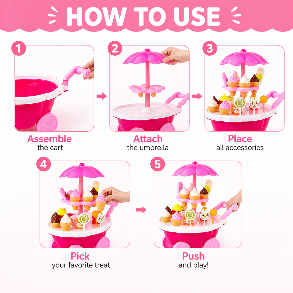 Goyal's Ice Cream Cart Pretend Play Set for Kids | Sweet Shop Trolley with Umbrella, Ice Cream Cones, Popsicles, Sweets & Play Money | Educational Role Play Toy for Boys & Girls | Ages 3+