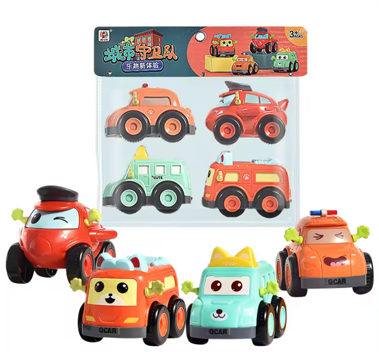 Goyal's Children Police Truck Cars Toddler Small Cartoon Mini Toys Friction Inertia Vehicle Toy Car for Kids - Multicolor (Pack of 4)