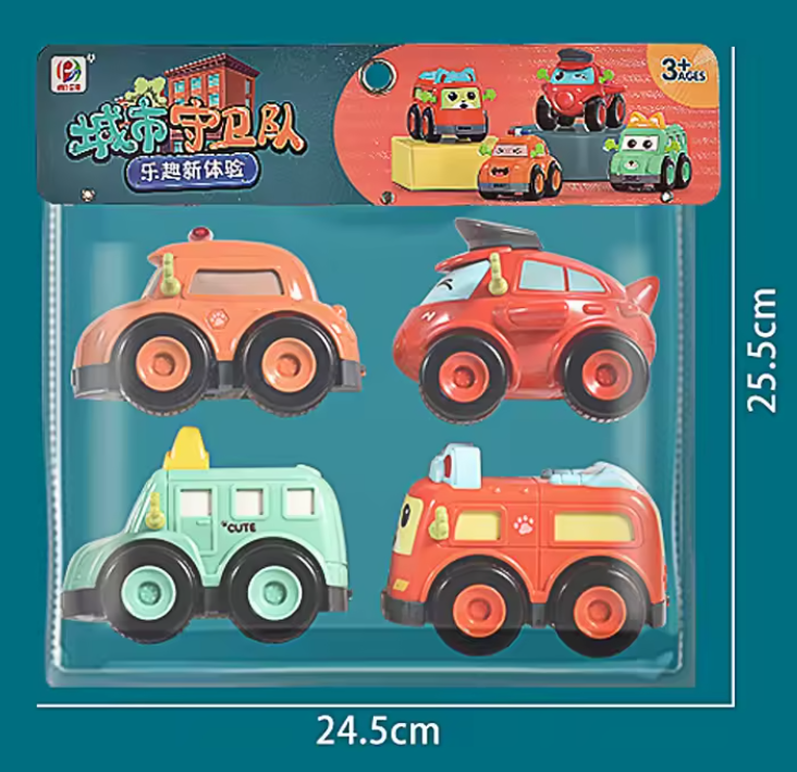 Goyal's Children Police Truck Cars Toddler Small Cartoon Mini Toys Friction Inertia Vehicle Toy Car for Kids - Multicolor (Pack of 4)