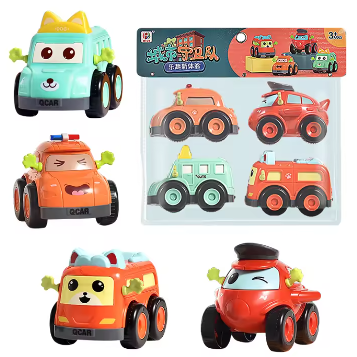 Goyal's Children Police Truck Cars Toddler Small Cartoon Mini Toys Friction Inertia Vehicle Toy Car for Kids - Multicolor (Pack of 4)