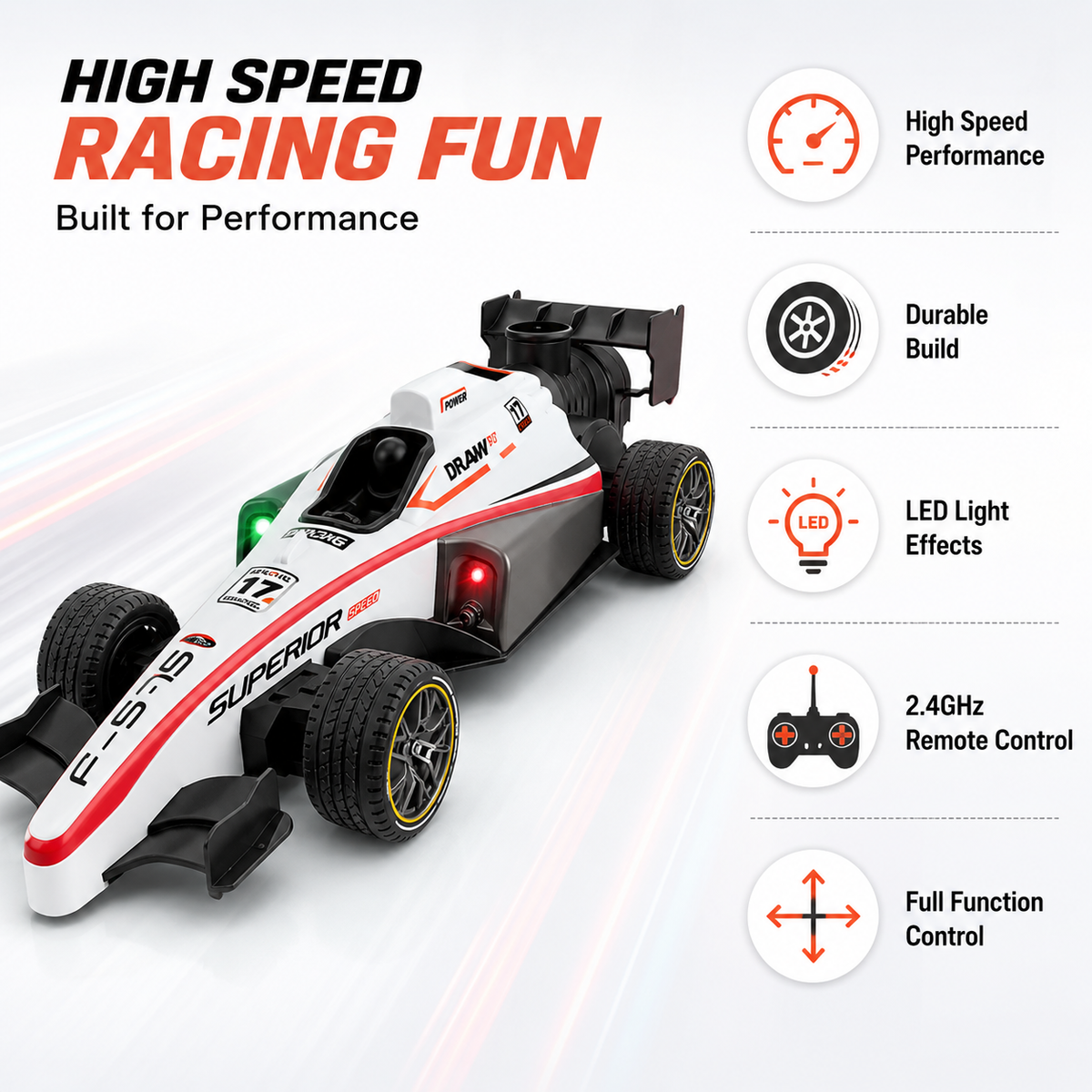 Goyal's 1:14 Scale F1 RC Racing Car | 2WD Remote Control Formula Car with Smoke Spray, Lights & Flame Effect | Rechargeable High-Speed Racing Toy for Kids & Adults