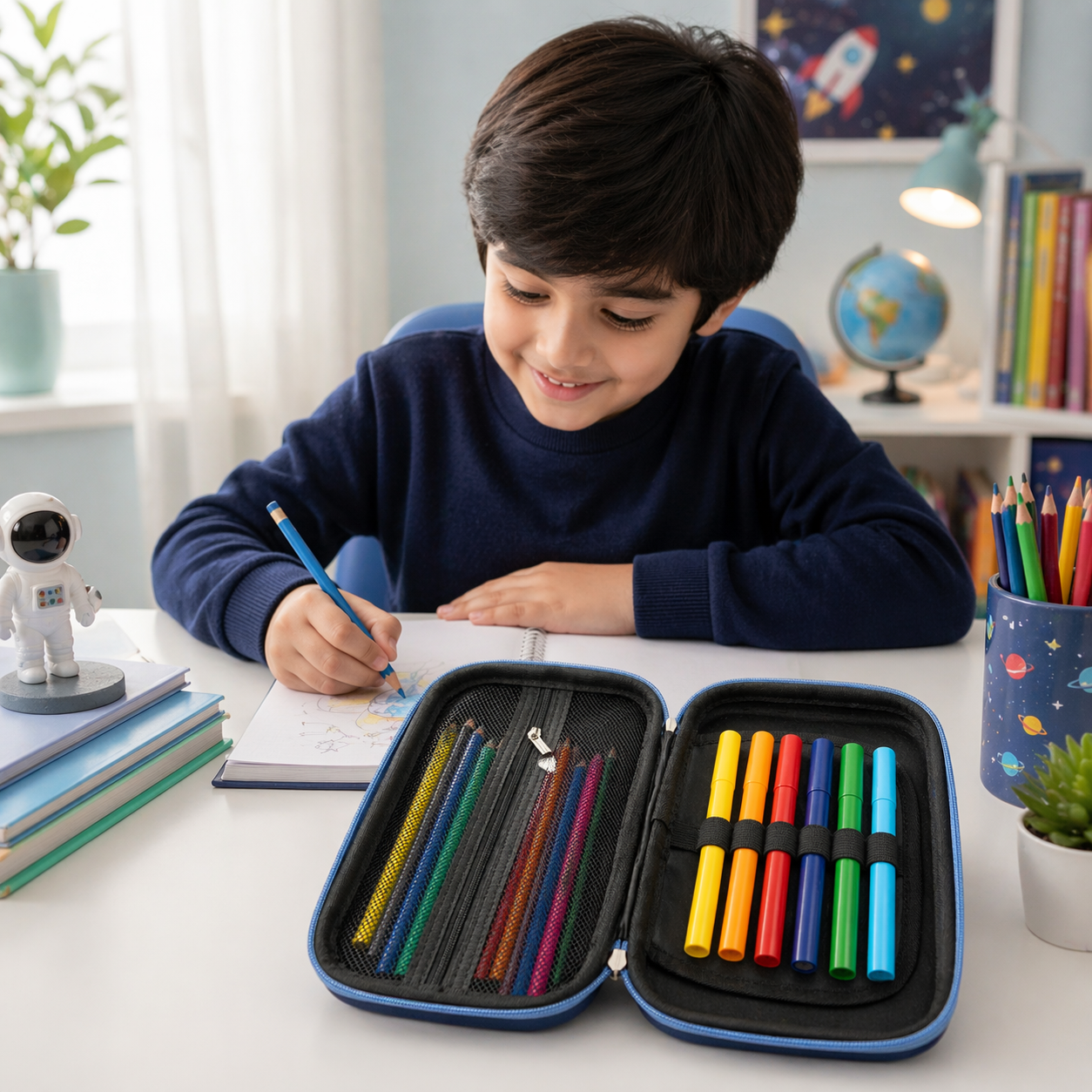 Goyal's Space Astronaut 3D EVA Hard Shell Pencil Case for Kids Boys Girls | Large Capacity Double Layer Pencil Box with Pen Slots Mesh Pocket | Waterproof Durable Stationery Organizer for Kids