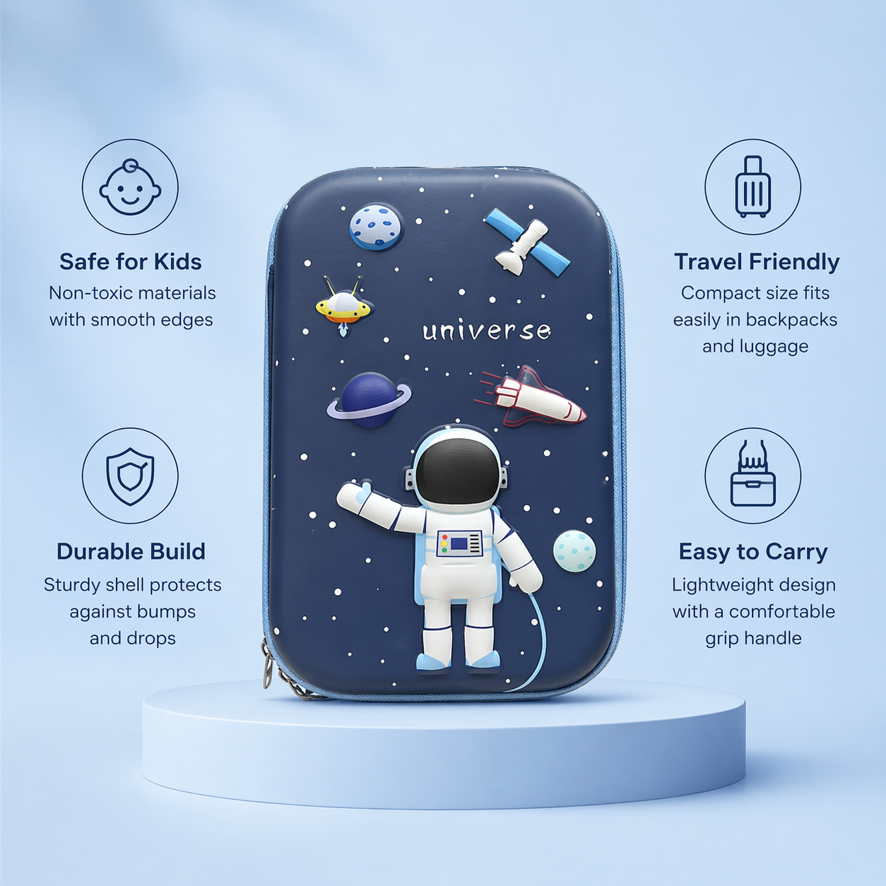 Goyal's Space Astronaut 3D EVA Hard Shell Pencil Case for Kids Boys Girls | Large Capacity Double Layer Pencil Box with Pen Slots Mesh Pocket | Waterproof Durable Stationery Organizer for Kids