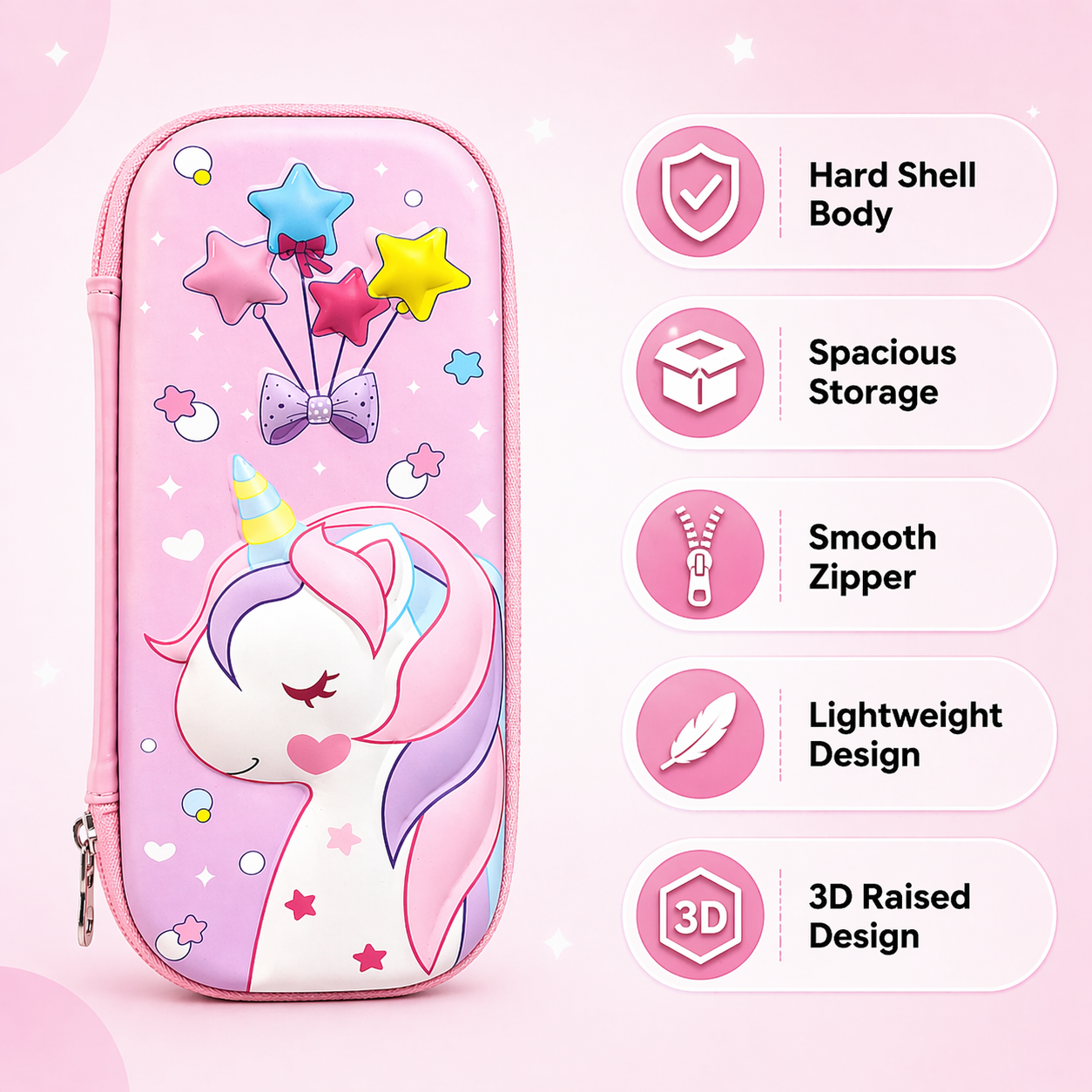 Goyal's 3D Unicorn EVA Hard Shell Pencil Case for Girls | Large Capacity Double Layer Pencil Box with Mesh Pocket & Pen Slots | Waterproof Durable Cute Stationery Organizer for Kids School Students