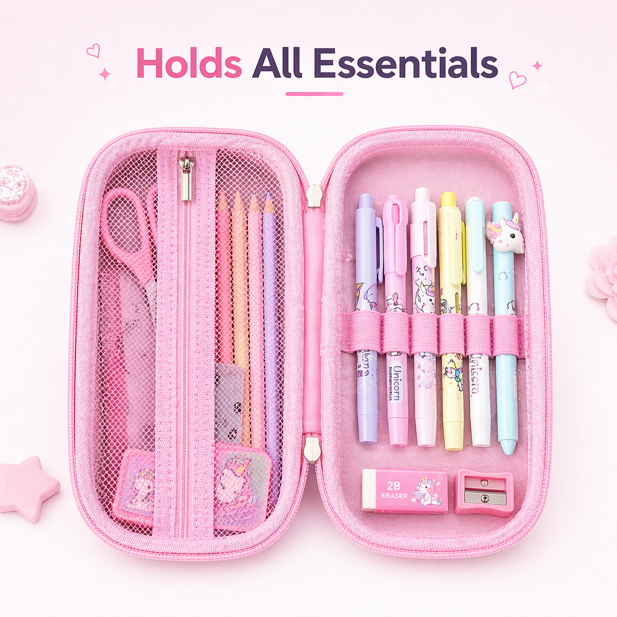 Goyal's 3D Unicorn EVA Hard Shell Pencil Case for Girls | Large Capacity Double Layer Pencil Box with Mesh Pocket & Pen Slots | Waterproof Durable Cute Stationery Organizer for Kids School Students