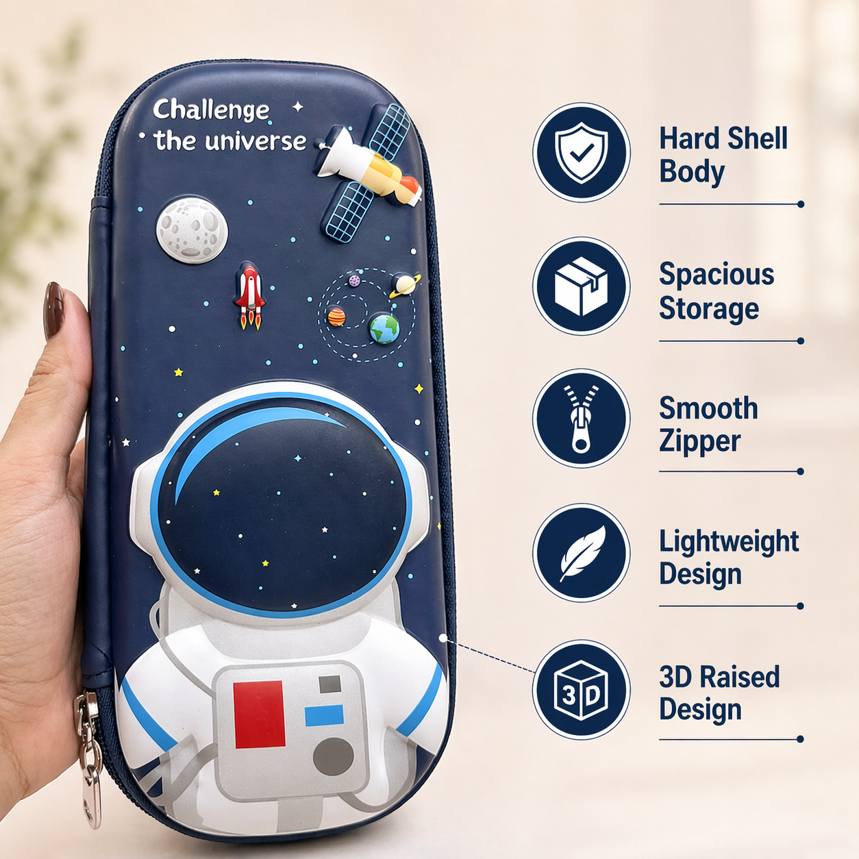 Goyal's 3D Astronaut EVA Hard Shell Pencil Case for Kids Boys Girls | Large Capacity Double Layer Pencil Box with Pen Slots Mesh Pocket | Durable Waterproof Stationery Organizer for School Students