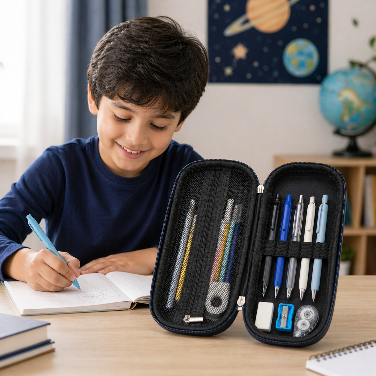 Goyal's 3D Astronaut EVA Hard Shell Pencil Case for Kids Boys Girls | Large Capacity Double Layer Pencil Box with Pen Slots Mesh Pocket | Durable Waterproof Stationery Organizer for School Students