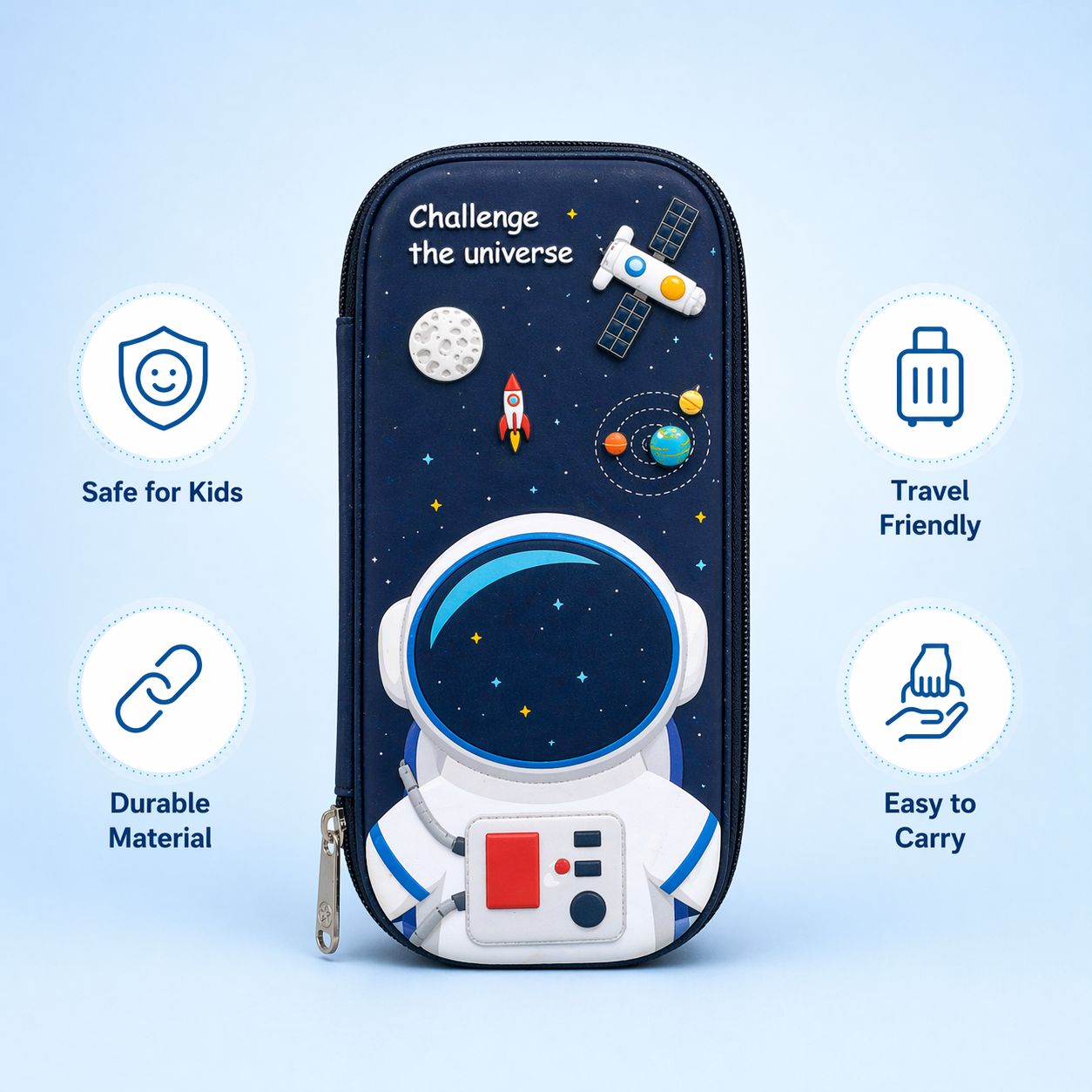 Goyal's 3D Astronaut EVA Hard Shell Pencil Case for Kids Boys Girls | Large Capacity Double Layer Pencil Box with Pen Slots Mesh Pocket | Durable Waterproof Stationery Organizer for School Students