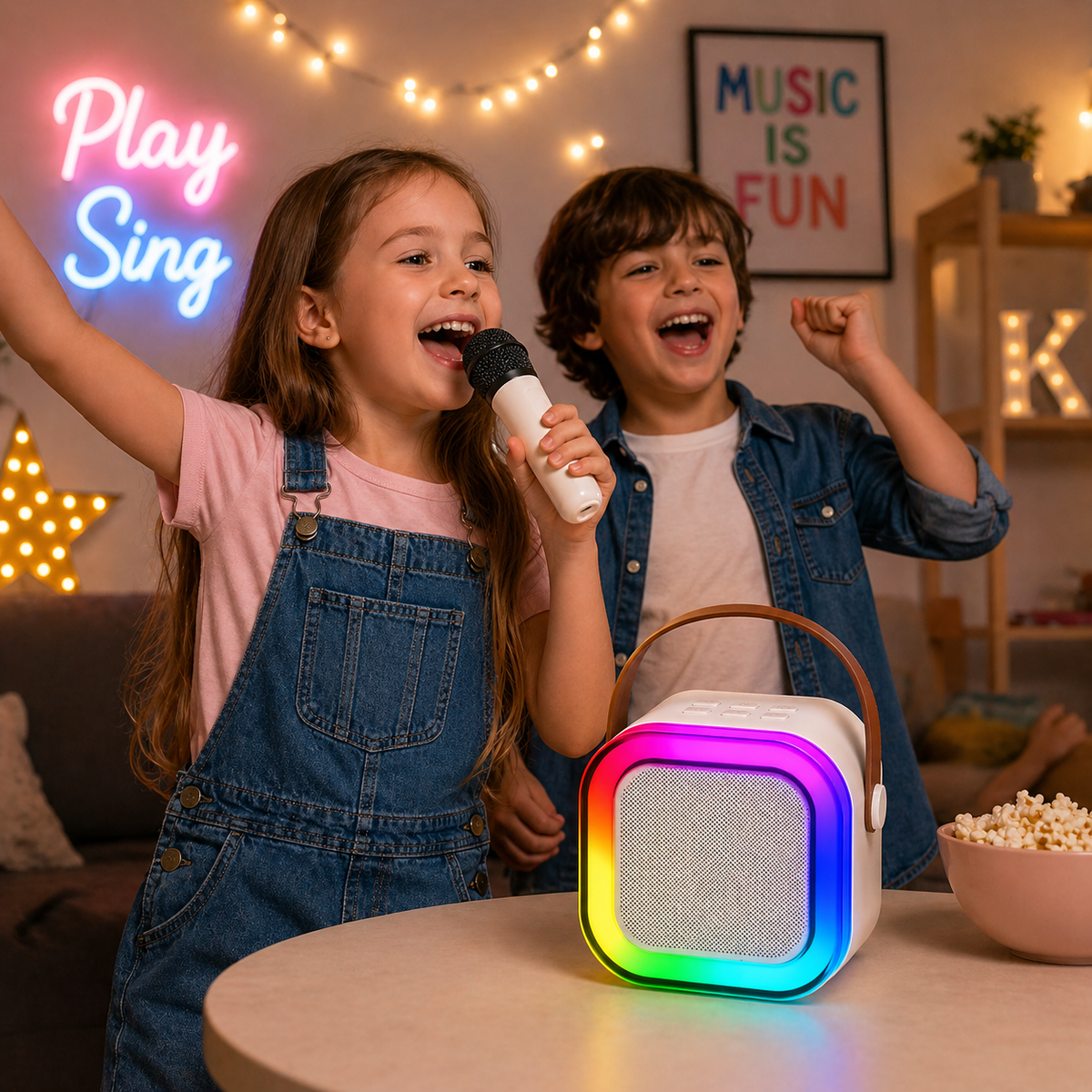 Goyal's Rechargeable Karaoke Mic with Speaker | Wireless Bluetooth Singing Microphone with LED Lights & Voice Effects | Portable Mini Karaoke Speaker for Kids & Adults