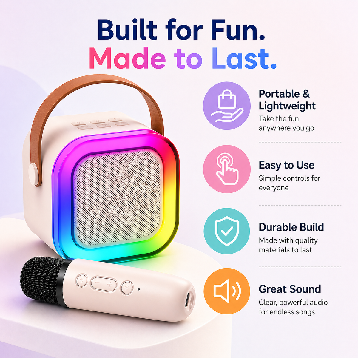 Goyal's Rechargeable Karaoke Mic with Speaker | Wireless Bluetooth Singing Microphone with LED Lights & Voice Effects | Portable Mini Karaoke Speaker for Kids & Adults