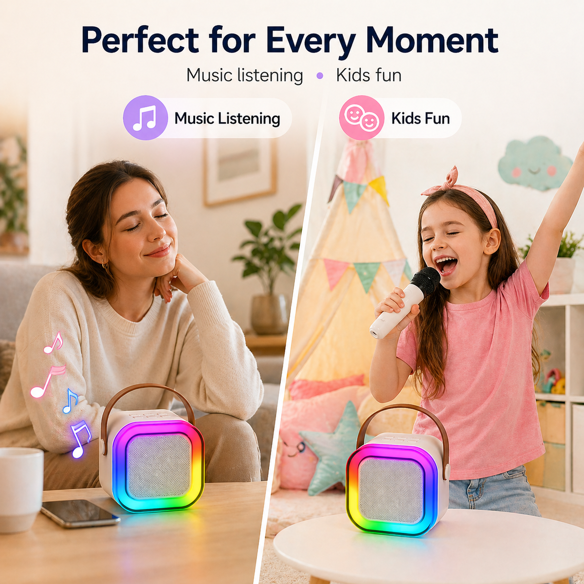 Goyal's Rechargeable Karaoke Mic with Speaker | Wireless Bluetooth Singing Microphone with LED Lights & Voice Effects | Portable Mini Karaoke Speaker for Kids & Adults