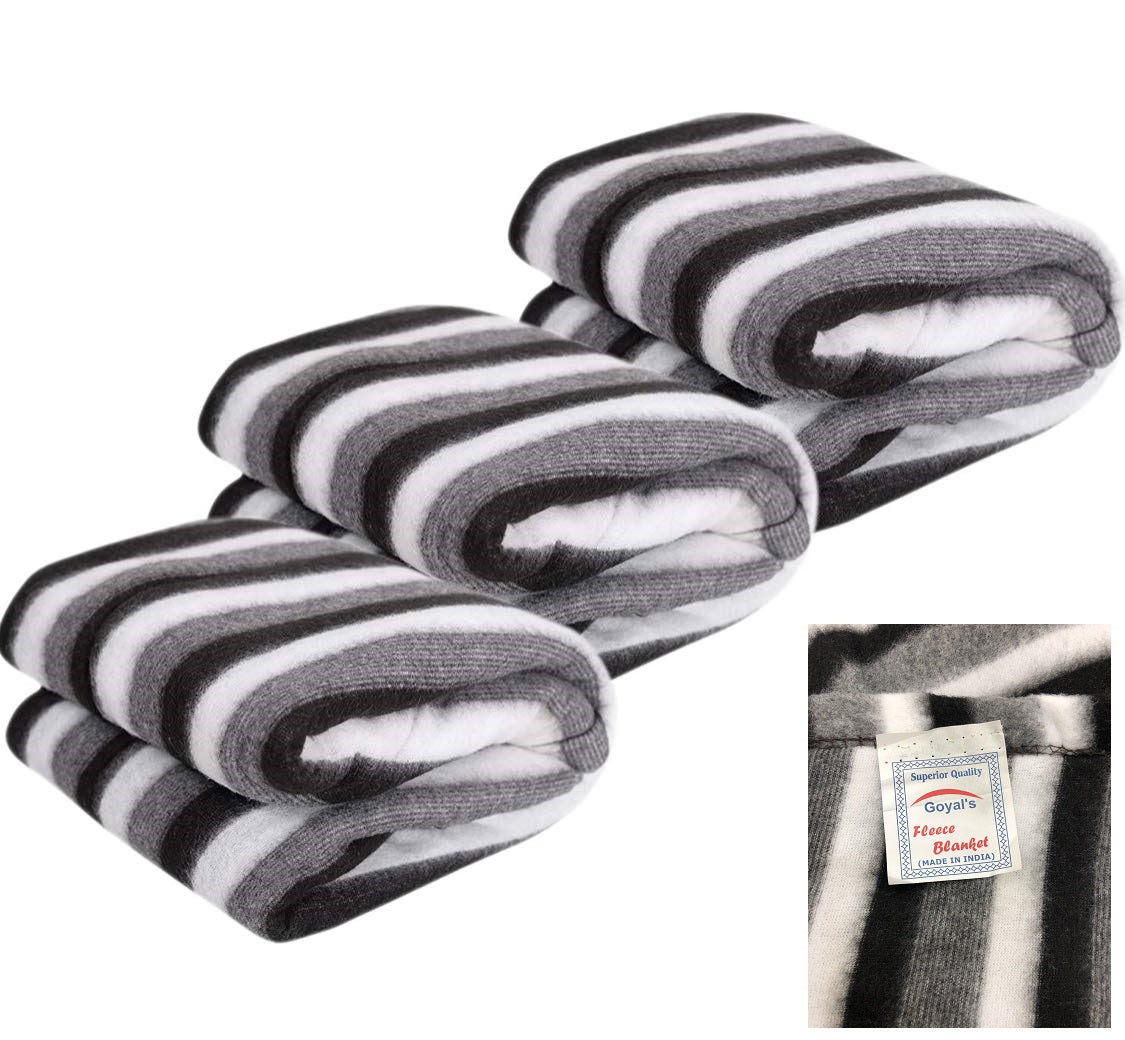 Goyal's Polar Fleece Single Bed Stripes Design AC Blanket Pack of 3 - (Black & White)