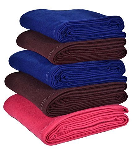 Goyal's Plain Fleece Double Bed All Season Blanket / Comforter / Dohar 250TC 87X85 Inch (Blue-2, Brown-2, Red-1)- Pack of 5