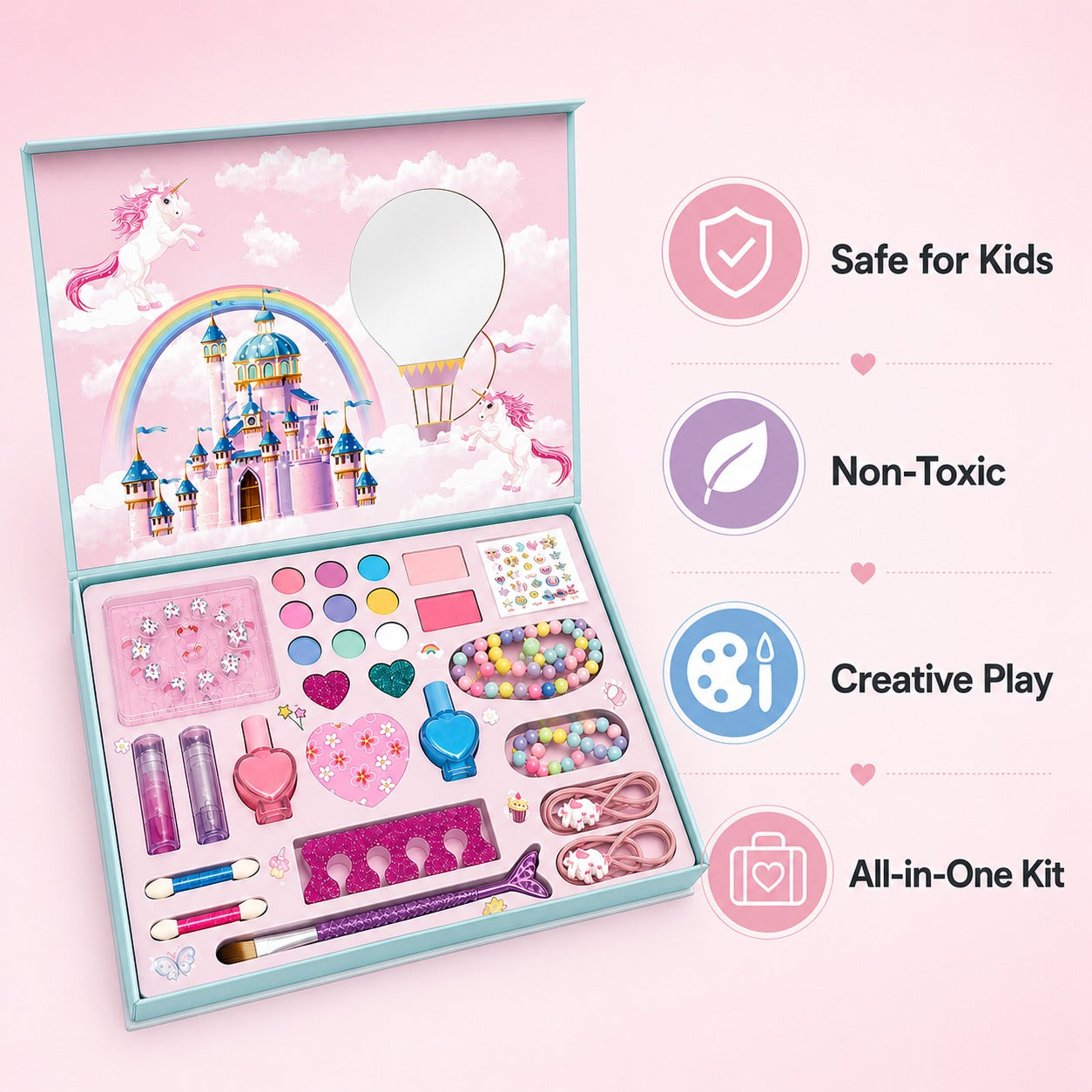 Goyal's Princess Kids Makeup Kit, Eyeshadow Palette, Nail Polish, Lip Gloss, Hair Accessories, Safe Non-Toxic Beauty Toy for Kids 31x25 cm