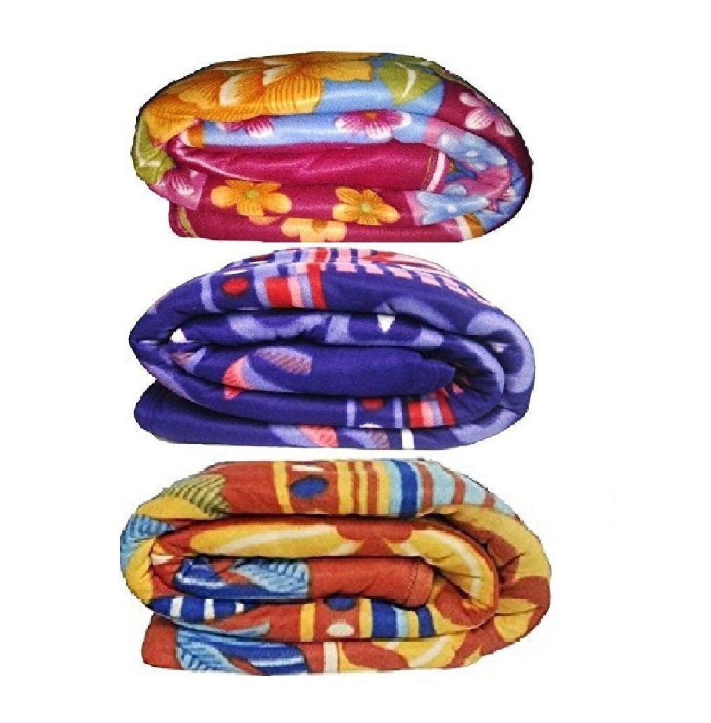 Goyal's ® Floral Printed Multicolor Fleece Single Bed Blankets (Set of 3)