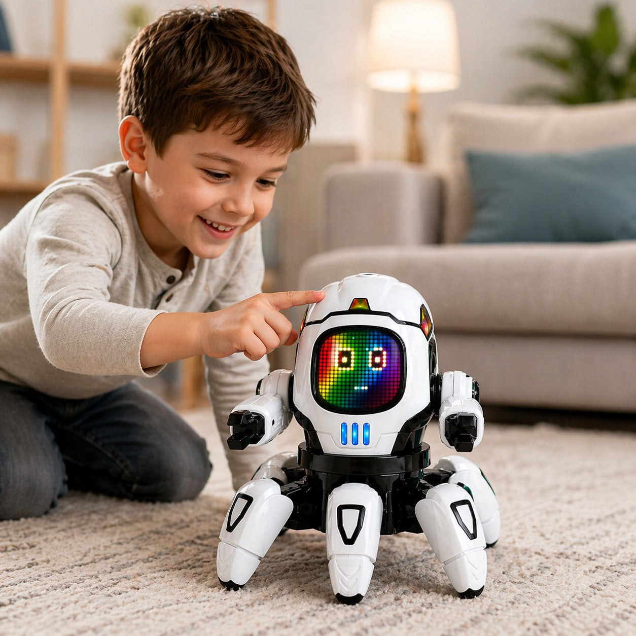 Goyal’s Dancing Six Claw Robot Toy with Music & LED Lights | Interactive Moving Robot for Kids | Musical Action Toy for Boys & Girls - White