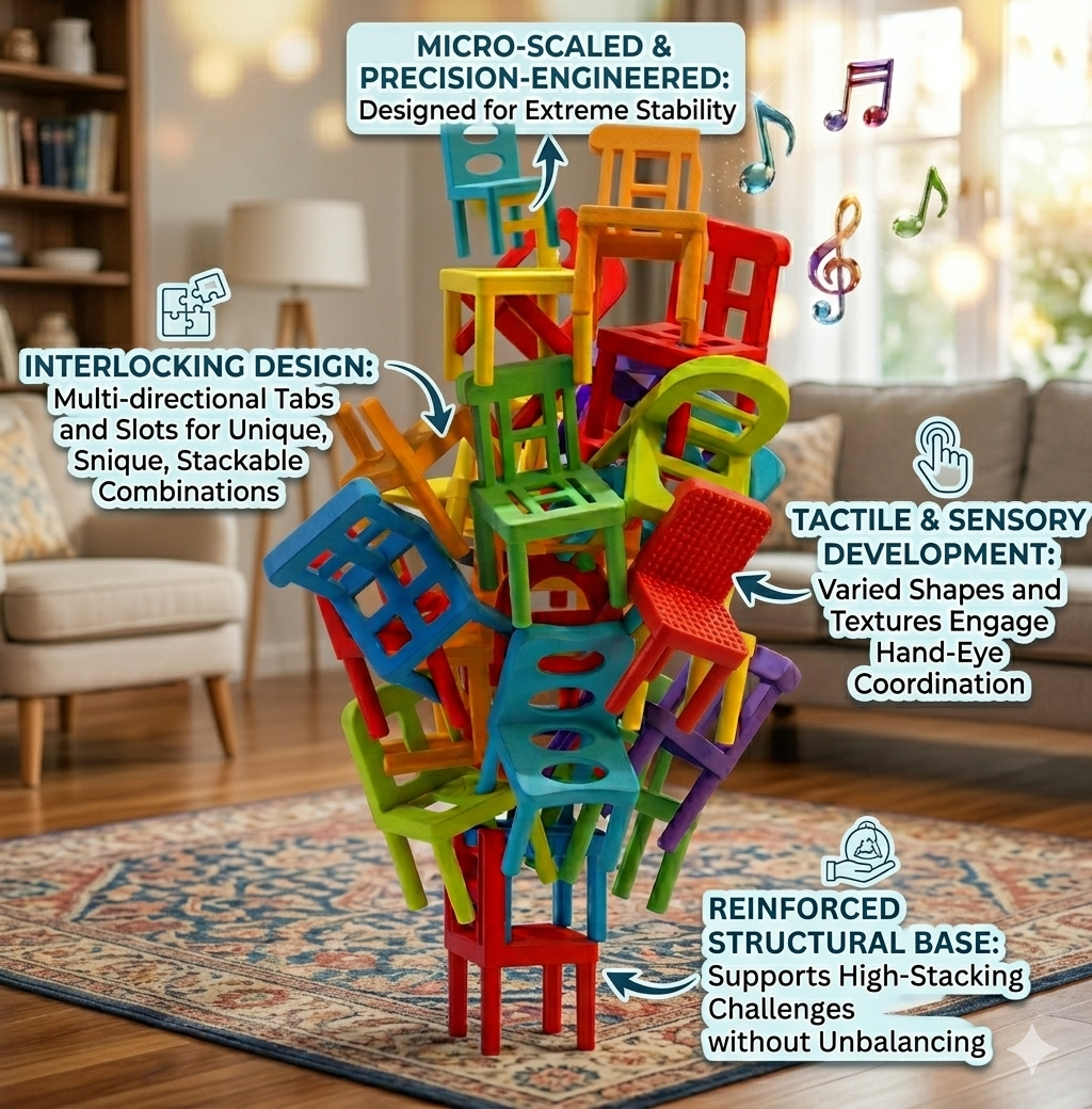 Goyal's Chair Tower Stacking Game | 36-Piece Balance & Building Game with 6 Colours & 10 Challenge Cards | Interactive STEM Skill Toy for Kids & Family | 2+ Players