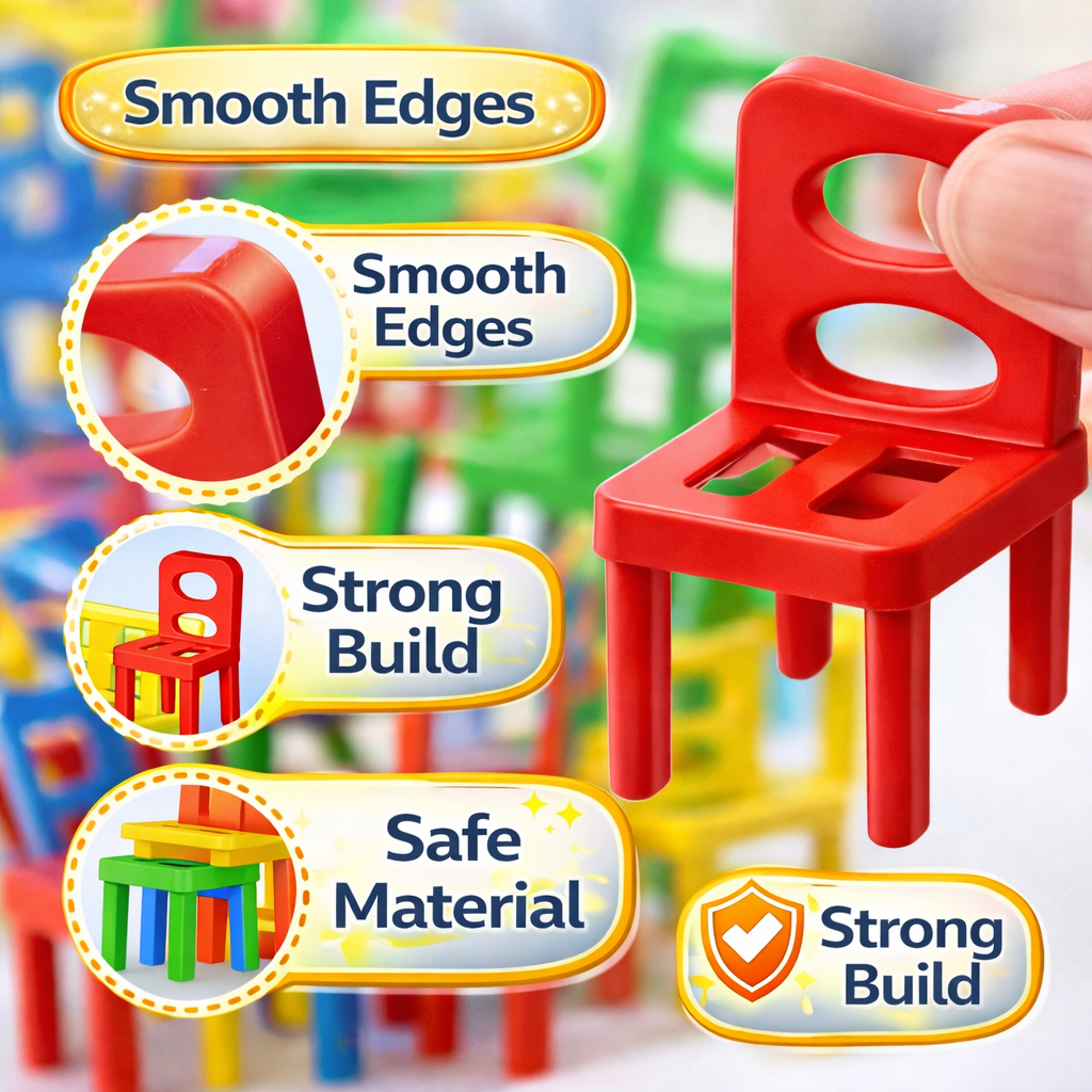 Goyal's Chair Tower Stacking Game | 36-Piece Balance & Building Game with 6 Colours & 10 Challenge Cards | Interactive STEM Skill Toy for Kids & Family | 2+ Players